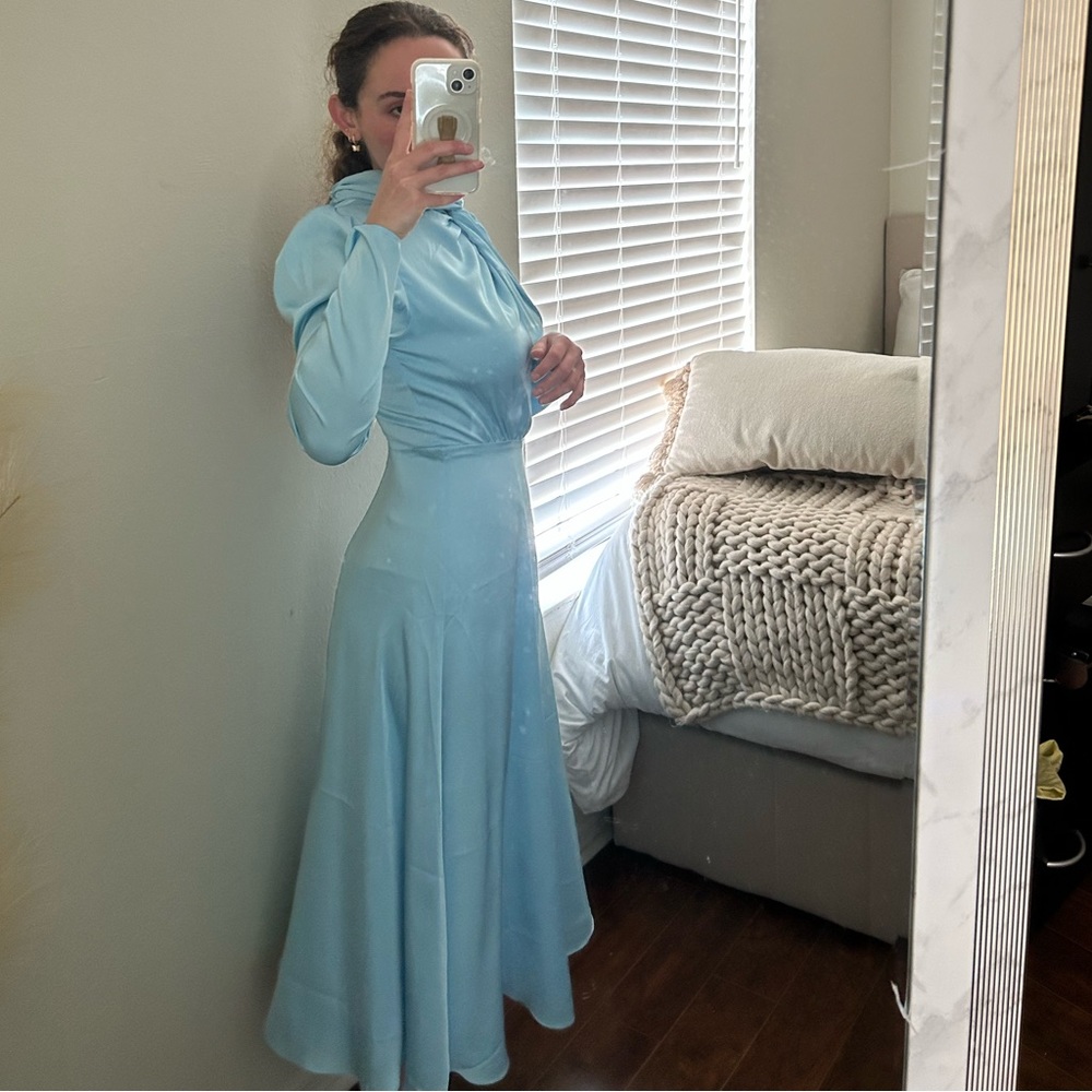 silk blue dress